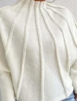 Hot Women's Sweater Fashion Daily Solid Color Mock Neck Knitted Textured Batwing Sleeve Long Sleeve Regular Tops Knit Home Work Daily Black White Fall Winter Women Pullovers & Tops