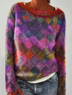 New Women's Sweater Fashion Streetwear Casual Geometric Crew Neck Knitted Long Sleeve Regular Tops Knit Outdoor Red Purple Fall Winter Women Pullovers & Tops