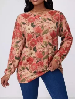Best Women's Sweater Fashion Streetwear Casual Floral Graphic Crew Neck Digital print Long Sleeve Regular Tops Knit Outdoor Fall Winter Women Pullovers & Tops