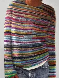 Online Women's Sweater Fashion Streetwear Striped Print Crew Neck Knitted Long Sleeve Regular Tops Knit Going out Fall Winter Women Pullovers & Tops