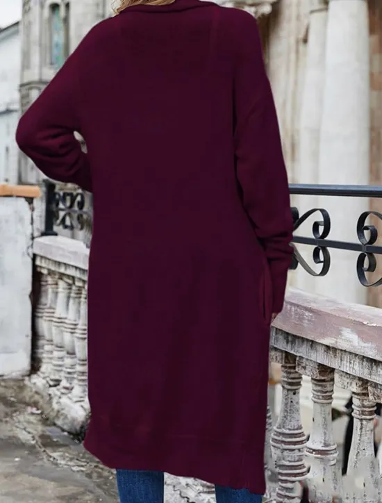 Best Women's Sweater Jacket Stylish Solid Color Open Front Pocket Batwing Sleeve Long Sleeve Long Tops Knit Work Black Wine Fall Winter Women Cardigans & Outerwears