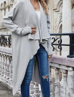 Best Women's Sweater Jacket Stylish Solid Color Open Front Pocket Batwing Sleeve Long Sleeve Long Tops Knit Work Black Wine Fall Winter Women Cardigans & Outerwears