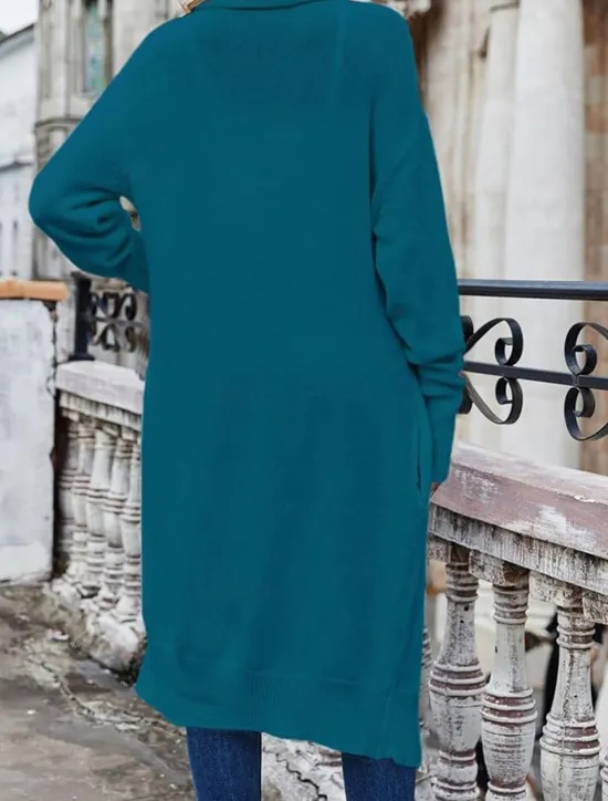 Best Women's Sweater Jacket Stylish Solid Color Open Front Pocket Batwing Sleeve Long Sleeve Long Tops Knit Work Black Wine Fall Winter Women Cardigans & Outerwears