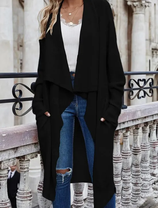 Best Women's Sweater Jacket Stylish Solid Color Open Front Pocket Batwing Sleeve Long Sleeve Long Tops Knit Work Black Wine Fall Winter Women Cardigans & Outerwears
