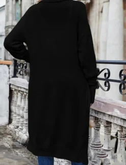 Best Women's Sweater Jacket Stylish Solid Color Open Front Pocket Batwing Sleeve Long Sleeve Long Tops Knit Work Black Wine Fall Winter Women Cardigans & Outerwears