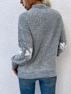Clearance Women's Sweater Knitted Snowflake Pullover Heathered Blue Winter Warm Long Sleeve Oversized Cozy Round Neck Casual Holiday Ski Loungewear Multi-size Clothing Apparel Women Pullovers & Tops