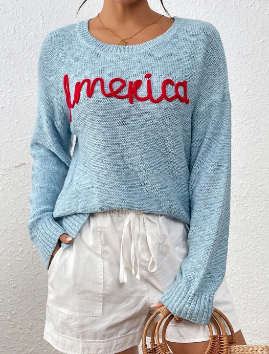 Clearance Women's Sweater Pullover Sweater Jumper Crew Neck Ribbed Knit Knitted Fall Winter Outdoor Daily Weekend Casual Soft Long Sleeve Letter White Red Women Pullovers & Tops