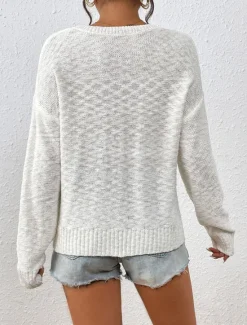 Clearance Women's Sweater Pullover Sweater Jumper Crew Neck Ribbed Knit Knitted Fall Winter Outdoor Daily Weekend Casual Soft Long Sleeve Letter White Red Women Pullovers & Tops