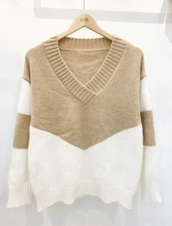 Discount Women's Sweater Pullover Sweater Jumper Casual Soft Color Block Ribbed V Neck Knitted Long Sleeve Regular Tops Knit Outdoor Daily Weekend Black Pink Fall Winter Women Pullovers & Tops