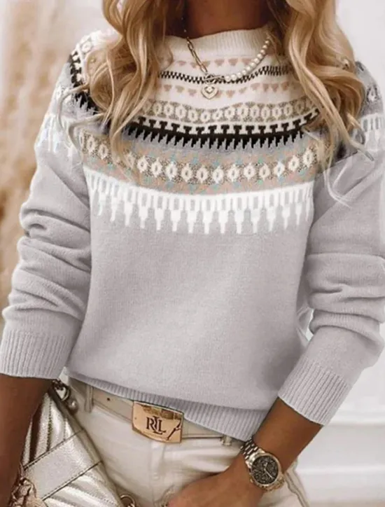 Discount Women's Sweater Pullover Sweater Jumper Casual Soft Geometric Color Block Ribbed Crew Neck Knitted Long Sleeve Regular Tops Knit Outdoor Daily Weekend Pink Blue Fall Winter Women Pullovers & Tops
