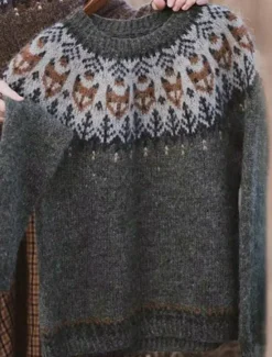 Discount Women's Sweater Pullover Sweater Jumper Casual Soft Geometric Color Block Ribbed Crew Neck Knitted Long Sleeve Regular Tops Knit Outdoor Daily Weekend Pink Blue Fall Winter Women Pullovers & Tops