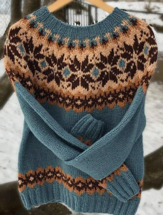 Discount Women's Sweater Pullover Sweater Jumper Casual Soft Geometric Color Block Ribbed Crew Neck Knitted Long Sleeve Regular Tops Knit Outdoor Daily Weekend Pink Blue Fall Winter Women Pullovers & Tops