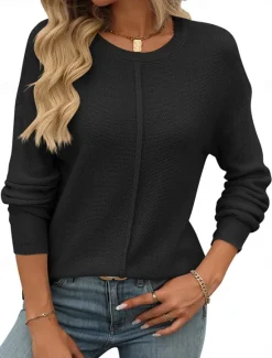 Clearance Women's Sweater Pullover Sweater Jumper Casual Soft Pure Color Ribbed Crew Neck Knitted Long Sleeve Regular Tops Knit Outdoor Daily Weekend Green Fall Winter Women Pullovers & Tops