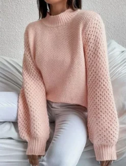 Clearance Women's Sweater Pullover Sweater Jumper Casual Soft Pure Color Ribbed Crew Neck Knitted Long Sleeve Regular Tops Knit Outdoor Daily Weekend White Pink Fall Winter Women Pullovers & Tops