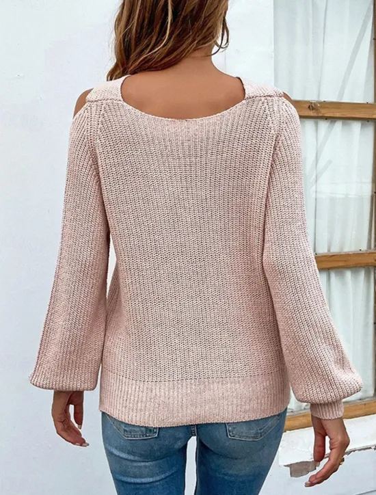 Outlet Women's Sweater Pullover Sweater Jumper Casual Soft Pure Color Ribbed V Neck Knitted Long Sleeve Regular Tops Knit Outdoor Daily Weekend Pink Khaki Fall Winter Women Pullovers & Tops