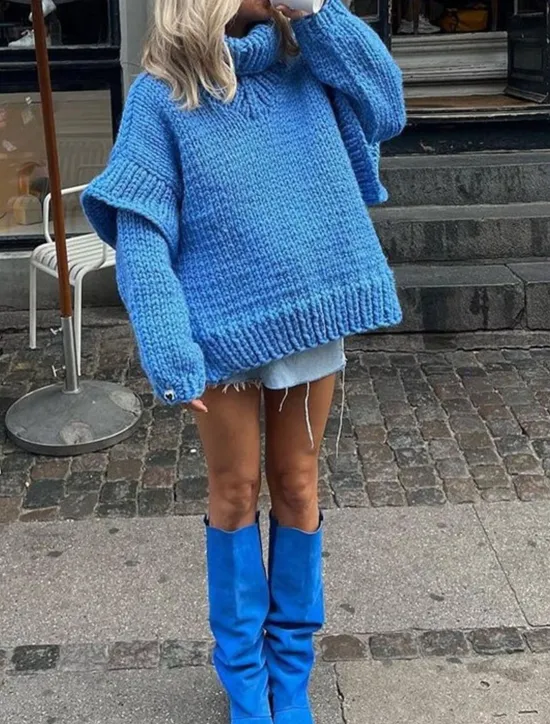 Women's Sweater Pullover Sweater Jumper Casual Soft Pure Color Ribbed Turtleneck Knitted Long Sleeve Regular Tops Knit Outdoor Daily Weekend White Blue Fall Winter Women Pullovers & Tops