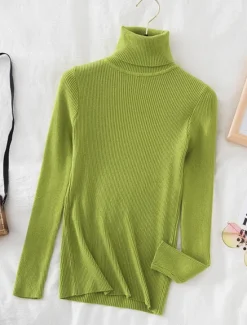 Hot Women's Sweater Pullover Sweater Jumper Casual Soft Pure Color Ribbed Turtleneck Knitted Long Sleeve Regular Tops Knit Outdoor Daily Weekend White Wine Fall Winter Women Pullovers & Tops