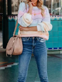 Hot Women's Sweater Pullover Sweater Jumper Casual Soft Ribbed Crew Neck Knitted Long Sleeve Regular Tops Knit Outdoor Daily Weekend Fall Winter Women Pullovers & Tops