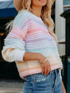 Hot Women's Sweater Pullover Sweater Jumper Casual Soft Ribbed Crew Neck Knitted Long Sleeve Regular Tops Knit Outdoor Daily Weekend Fall Winter Women Pullovers & Tops