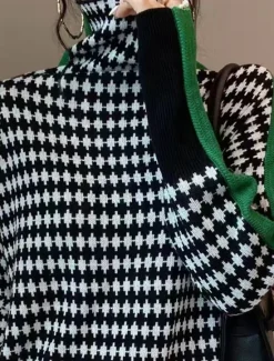 Clearance Women's Sweater Pullover Sweater Jumper Casual Soft Plaid Ribbed Turtleneck Knitted Long Sleeve Regular Tops Knit Outdoor Daily Weekend Orange Green Fall Winter Women Pullovers & Tops