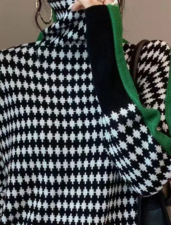 Clearance Women's Sweater Pullover Sweater Jumper Casual Soft Plaid Ribbed Turtleneck Knitted Long Sleeve Regular Tops Knit Outdoor Daily Weekend Orange Green Fall Winter Women Pullovers & Tops