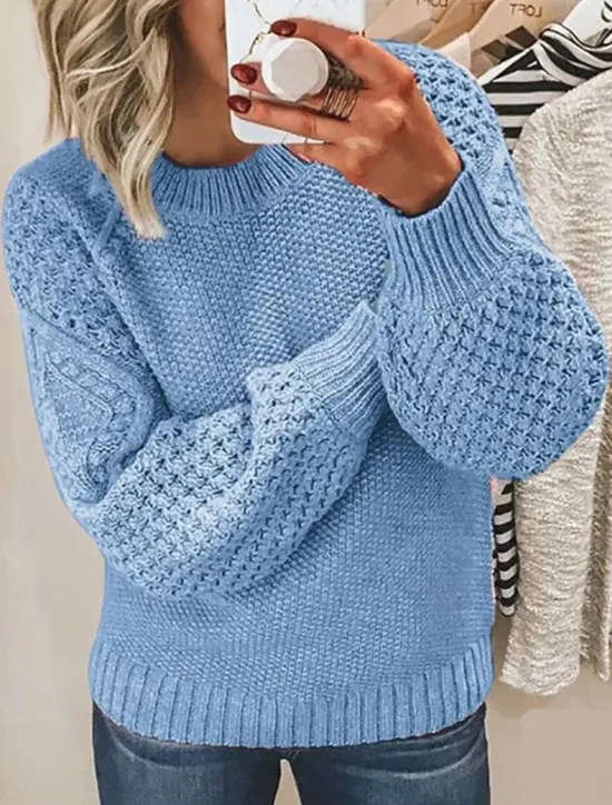 Women's Sweater Pullover Sweater Jumper Casual Soft Pure Color Cable Crew Neck Knitted Long Sleeve Regular Tops Knit Outdoor Daily Weekend White Pink Fall Winter Women Pullovers & Tops