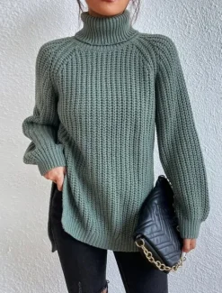 Hot Women's Sweater Pullover Sweater Jumper Casual Soft Pure Color Chunky Turtleneck Knitted Long Sleeve Regular Tops Knit Outdoor Daily Weekend Light Green Wine Fall Winter Women Pullovers & Tops