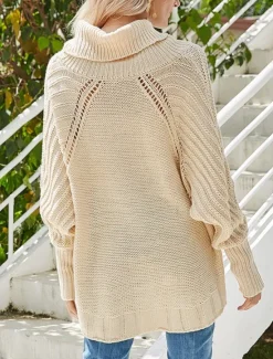 Hot Women's Sweater Pullover Sweater Jumper Casual Soft Pure Color Cable Turtleneck Knitted Long Sleeve Regular Tops Knit Outdoor Daily Weekend Navy Blue Beige Fall Winter Women Pullovers & Tops