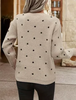Outlet Women's Sweater Pullover Sweater Jumper Casual Soft Polka Dot Ribbed Crew Neck Knitted Long Sleeve Regular Tops Knit Outdoor Daily Weekend Fall Winter Women Pullovers & Tops