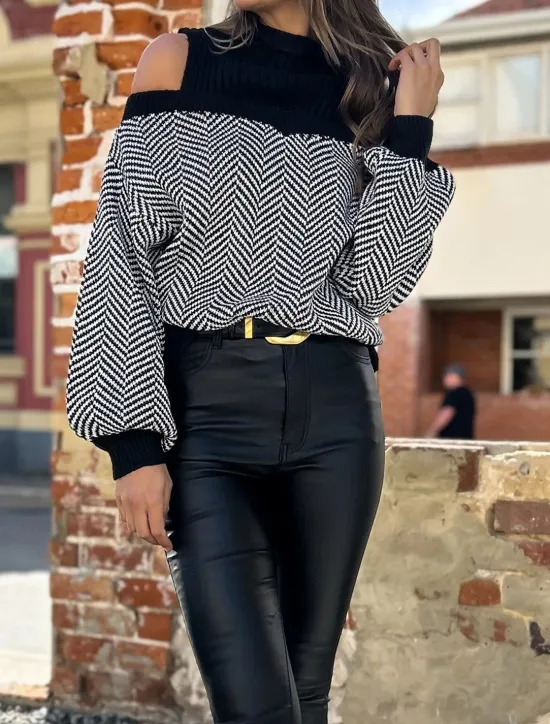 Hot Women's Sweater Pullover Sweater Jumper Casual Soft Geometric Ribbed Turtleneck Knitted Cold Shoulder Long Sleeve Regular Tops Knit Outdoor Daily Weekend Fall Winter Women Pullovers & Tops