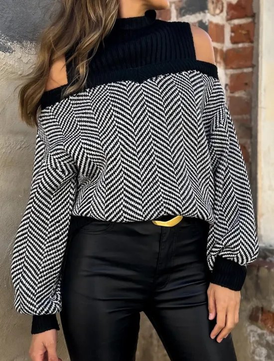 Hot Women's Sweater Pullover Sweater Jumper Casual Soft Geometric Ribbed Turtleneck Knitted Cold Shoulder Long Sleeve Regular Tops Knit Outdoor Daily Weekend Fall Winter Women Pullovers & Tops