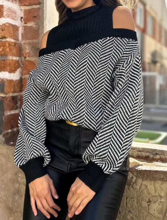 Hot Women's Sweater Pullover Sweater Jumper Casual Soft Geometric Ribbed Turtleneck Knitted Cold Shoulder Long Sleeve Regular Tops Knit Outdoor Daily Weekend Fall Winter Women Pullovers & Tops