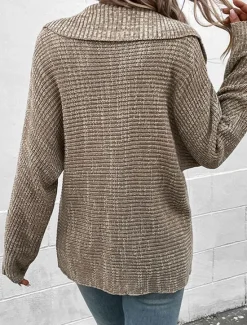 Online Women's Sweater Pullover Sweater Jumper Casual Soft Solid Color Ribbed Hooded Knitted Long Sleeve Regular Tops Knit Outdoor Daily Weekend Fall Winter Women Pullovers & Tops