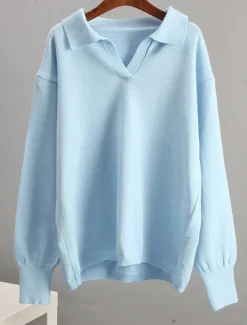 Women's Sweater Pullover Sweater Jumper Casual Soft Pure Color Ribbed Shirt Collar Knitted Long Sleeve Regular Tops Knit Outdoor Daily Weekend White Green Fall Winter Women Pullovers & Tops