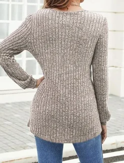 Online Women's Sweater Pullover Sweater Jumper Casual Soft Pure Color Ribbed V Neck Knitted Long Sleeve Regular Tops Knit Outdoor Daily Weekend Black Fuchsia Fall Winter Women Pullovers & Tops