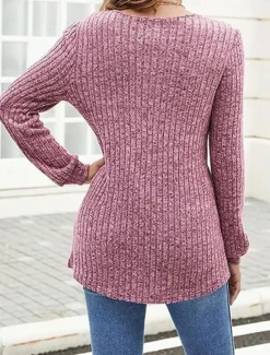 Online Women's Sweater Pullover Sweater Jumper Casual Soft Pure Color Ribbed V Neck Knitted Long Sleeve Regular Tops Knit Outdoor Daily Weekend Black Fuchsia Fall Winter Women Pullovers & Tops