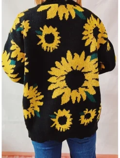 Online Women's Sweater Pullover Sweater Jumper Casual Soft Floral Ribbed Crew Neck Knitted Long Sleeve Regular Tops Knit Outdoor Daily Weekend Black Blue Fall Winter Women Pullovers & Tops