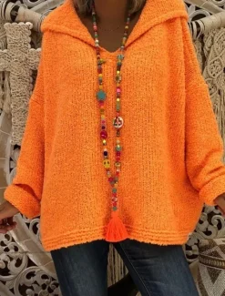 Discount Women's Sweater Pullover Sweater Jumper Casual Soft Pure Color Ribbed Hooded Knitted Long Sleeve Regular Tops Knit Outdoor Daily Weekend Pink Orange Fall Winter Women Pullovers & Tops