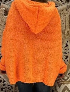 Discount Women's Sweater Pullover Sweater Jumper Casual Soft Pure Color Ribbed Hooded Knitted Long Sleeve Regular Tops Knit Outdoor Daily Weekend Pink Orange Fall Winter Women Pullovers & Tops