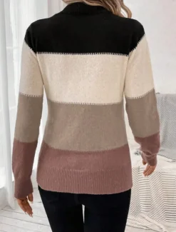 Online Women's Sweater Pullover Sweater Jumper Casual Soft Striped Ribbed Crew Neck Knitted Long Sleeve Regular Tops Knit Outdoor Daily Weekend Camel Apricot Fall Winter Women Pullovers & Tops