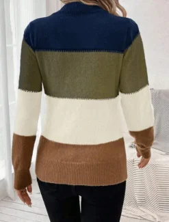Online Women's Sweater Pullover Sweater Jumper Casual Soft Striped Ribbed Crew Neck Knitted Long Sleeve Regular Tops Knit Outdoor Daily Weekend Camel Apricot Fall Winter Women Pullovers & Tops