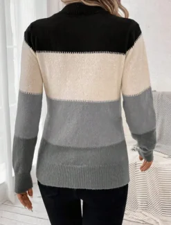Online Women's Sweater Pullover Sweater Jumper Casual Soft Striped Ribbed Crew Neck Knitted Long Sleeve Regular Tops Knit Outdoor Daily Weekend Camel Apricot Fall Winter Women Pullovers & Tops