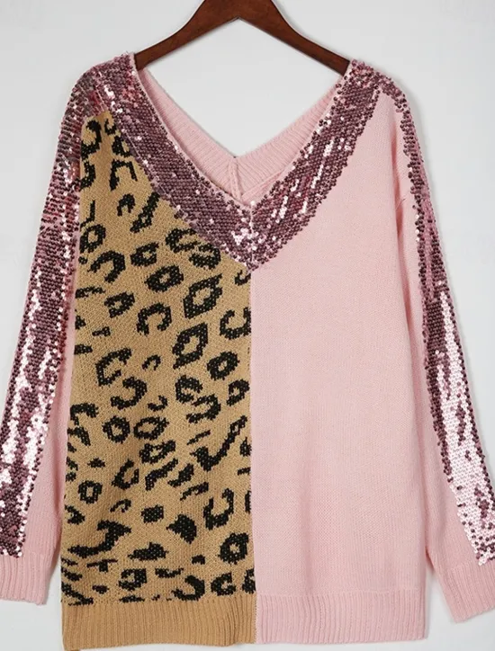 Hot Women's Sweater Pullover Sweater Jumper Casual Soft Leopard Ribbed V Neck Knitted Long Sleeve Regular Tops Knit Outdoor Daily Weekend Pink Camel Fall Winter Women Pullovers & Tops