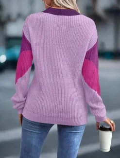 New Women's Sweater Pullover Sweater Jumper Casual Soft Color Block Ribbed Crew Neck Knitted Long Sleeve Regular Tops Knit Outdoor Daily Weekend Fuchsia Green Fall Winter Women Pullovers & Tops
