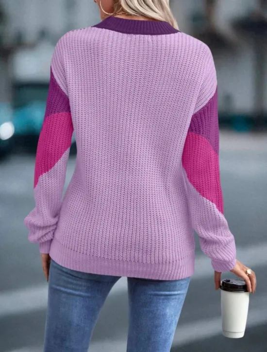 New Women's Sweater Pullover Sweater Jumper Casual Soft Color Block Ribbed Crew Neck Knitted Long Sleeve Regular Tops Knit Outdoor Daily Weekend Fuchsia Green Fall Winter Women Pullovers & Tops