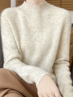 Women's Sweater Pullover Sweater Jumper Casual Soft Pure Color Ribbed Crew Neck Knitted Long Sleeve Regular Tops Knit Outdoor Daily Weekend Pink Beige Fall Winter Women Pullovers & Tops