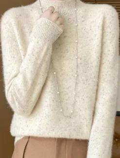 Women's Sweater Pullover Sweater Jumper Casual Soft Pure Color Ribbed Crew Neck Knitted Long Sleeve Regular Tops Knit Outdoor Daily Weekend Pink Beige Fall Winter Women Pullovers & Tops