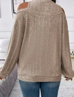 Clearance Women's Sweater Pullover Sweater Jumper Casual Soft Striped Ribbed Crew Neck Knitted Cold Shoulder Long Sleeve Regular Tops Knit Outdoor Daily Weekend Black Red Fall Winter Women Pullovers & Tops