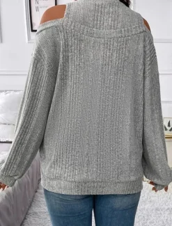 Clearance Women's Sweater Pullover Sweater Jumper Casual Soft Striped Ribbed Crew Neck Knitted Cold Shoulder Long Sleeve Regular Tops Knit Outdoor Daily Weekend Black Red Fall Winter Women Pullovers & Tops