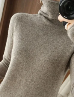 Online Women's Sweater Pullover Sweater Jumper Casual Soft Pure Color Ribbed Turtleneck Knitted Long Sleeve Regular Tops Knit Outdoor Daily Weekend Pink Camel Fall Winter Women Pullovers & Tops